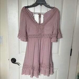 Mauve Pink Lace-Trim Mini Dress